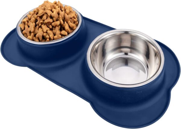 AsFrost Dog Food Bowls Stainless Steel Pet Bowls & Dog Water Bowls No Spill Non Skid, Feeding Bowls with Dog Bowls Silicone Mat for Small Medium Large Size Dogs, Cat Pet Dog Dishes Set, Black, 3 Cup