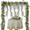 Lvydec Wisteria Artificial Flowers Garland, 4 Pcs Total 28.8ft Artificial Wisteria Vine Silk Hanging Flower for Home Garden Outdoor Ceremony Wedding Arch Floral Decor (Light Purple)