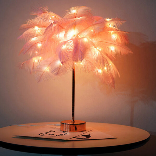 036e08fb94cdd215 LED Feather Table Lamp Night Light USB Operated Remote Control Bedside Lamps For Home Living Room Bedroom Wedding Party Decor