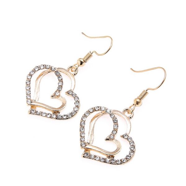 3 Pcs Shaped Of Earrings Pendant Necklace For Women Exquisite Fashion Rhinestone Double Heart Jewelry Set
