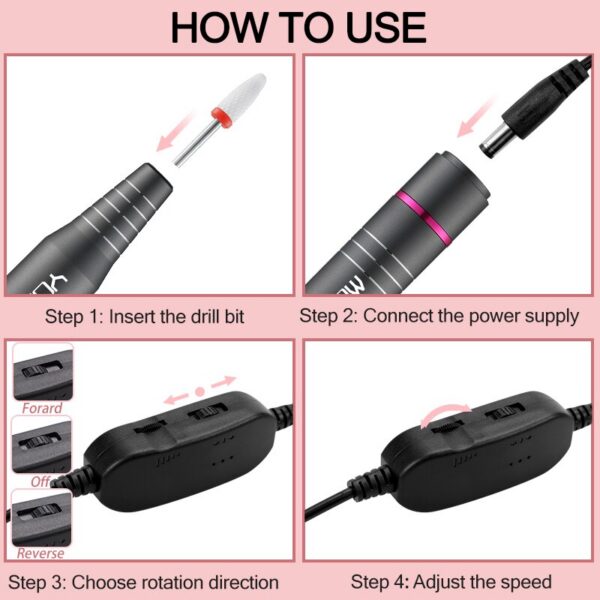 YOKEFELLOW Drill 30000RPM Professional Electric Nail File Kit for Acrylic Gel Nails Manicure Pedicure Home Use