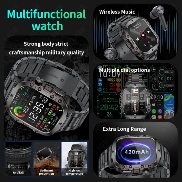 LIGE New Smart 1.96 Inch Screen 420 MAh Bluetooth Call Voice Assistant Watch Sports Fiess Waterproof Smartwatch For Men