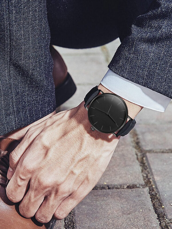03dfebcab94230e0 3PCs Men's Simple Round Belt Quartz Watch+Woven Bracelet+Necklace Combination Set