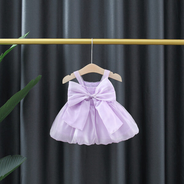 Summer Baby Girl Birthday Party Princess Mesh Evening Dresses Sweet Solid Color Bow Knot Sleeveless Lightweight Children Clothes