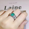 Fashion S Sier Emerald Princess Paraiba Couples Ring For Women Double Diamond Crystal Engagement Anniversary Gift Jewelry