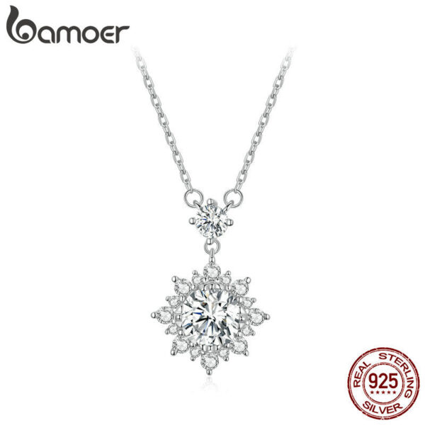 BAMOER Moissanite Halo for Women, 1 Carat Lab Grown Diamond Sterling Sier Chain Necklace