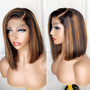 04059a00b5d8bb49 Highlight Straight Lace Front Wig Brazilian Short Bob Human Hair Wigs On Sale Clearance
