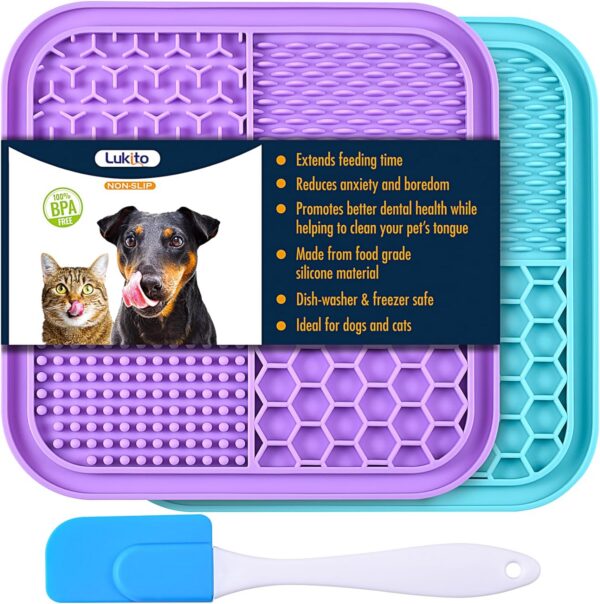 LUKITO Licking Mat for Dogs and Cats, Premium Lick Mats with Suction Cups for Dog Anxiety Relief, Cat Lick Pad for Boredom Reducer, Dog Treat Mat Perfect for Bathing Grooming