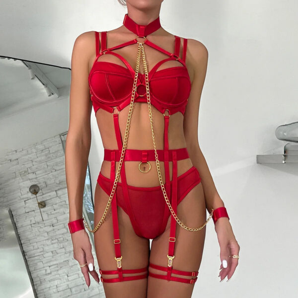 040fd5866c605ac4 Koltailace Bondage Lingerie Halter Sexy Porn Underwear With Chain Ring Linked Erotic Costumes Fetish Sissy Teddy 4Piece Sex Suit