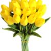 Mandy's 20pcs Yellow Artificial Tulip Silk Fake Flowers 13.5" for Mother's Day Easter Valentine’s Day Gifts in Bulk Home Kitchen Wedding Decorations