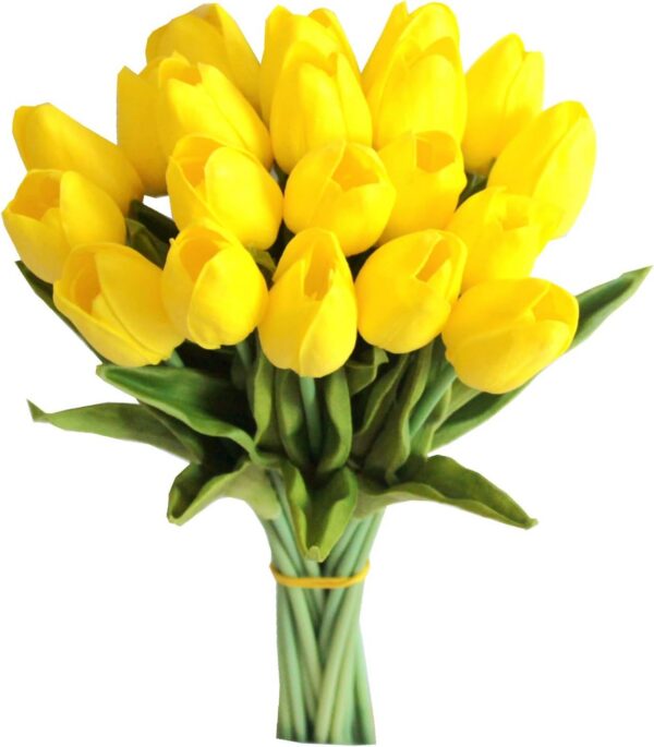 Mandy's 20pcs Yellow Artificial Tulip Silk Fake Flowers 13.5" for Mother's Day Easter Valentine’s Day Gifts in Bulk Home Kitchen Wedding Decorations