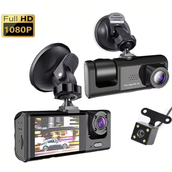 04200641b80e107c 3 Channel Car DVR HD 1080P 3-Lens Inside Vehicle Dash CamThree Way Camera DVRs Recorder Video Registrator Dashcam Camcorder