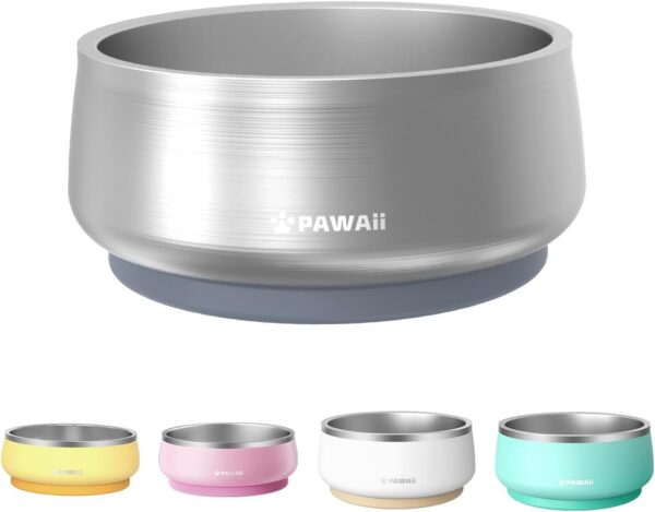 04287862cf61bd1b Pawaii Small Dog Bowls, 12oz Food Water Bowl Designed for Puppies and Cats with Non-Slip Rubber Base, Upgraded Metal Insulated, Double Stainless Steel Bowls