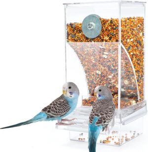 04354891d249d391 Rypet No Mess Automatic Bird Feeder Transparent Food Container Cage Acrylic Parrot Feeder Accessories for Small Birds Parrot Cockatoo Canary