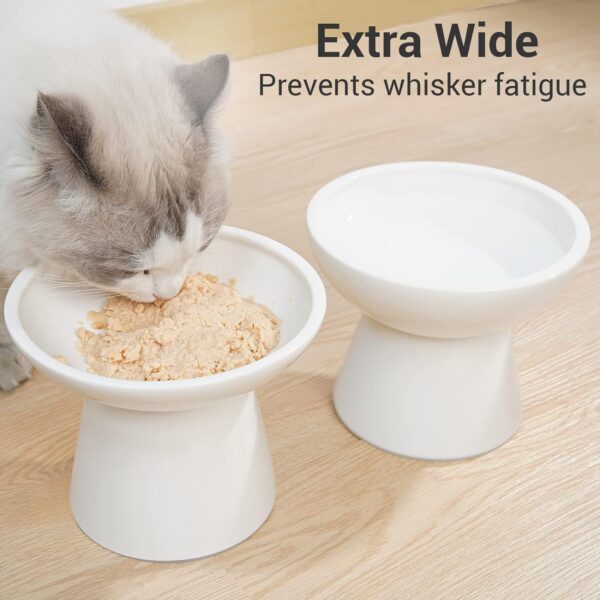 04446db251bbd850 2 Extra Wide Raised Cat Food Bowl, Elevated Anti-Vomiting Cat Feeder Whisker Stress-Free Dog Two Bowls Ceramic Cat Feeding Bowls White