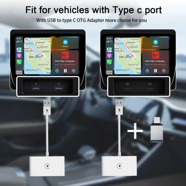 Wireless CarPlay Adapter for Android/Iphone IOS Convert Wired CarPlay to Wireless Dongle Plug Paly USB/Type-C Auto Car Adapter