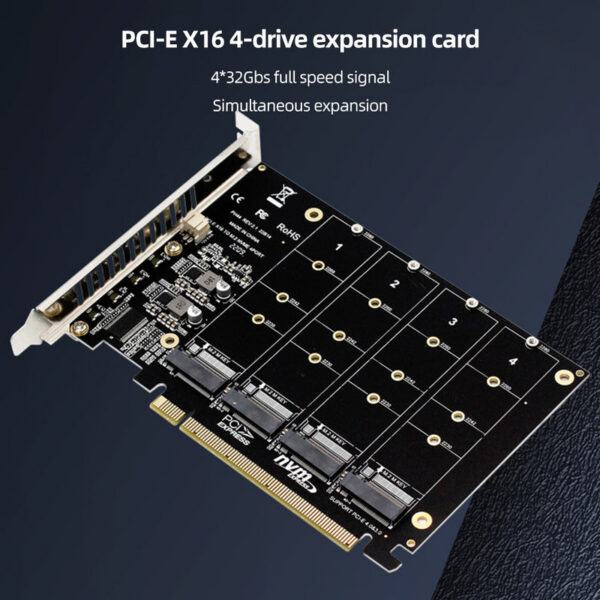 0453a0044ba612ea 4 Port M.2 NVME SSD To PCIE X16 Adapter Converter Support 2230/2242/2260/2280 Host Controller Expansion Card LED Indicator