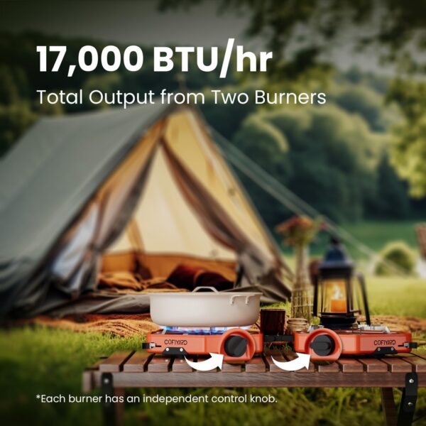 047386e350a06417 Propane 2 Burner Camping Stove with Carrying Bag, Portable Folding Gas Stove for Camping, Backpacking Camp Stove for Outdoor Cooking, With 17,000 BTU Adjustable Burners for BBQ, Tailgating