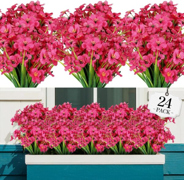 048231e91a499dc6 24 Bundles Artificial Flowers for Outdoor,No Fade Fake Plastic Flowers Faux Plants for Decoration Hanging Planters Indoor Outside Garden Porch Window Box Home Wedding Farmhouse