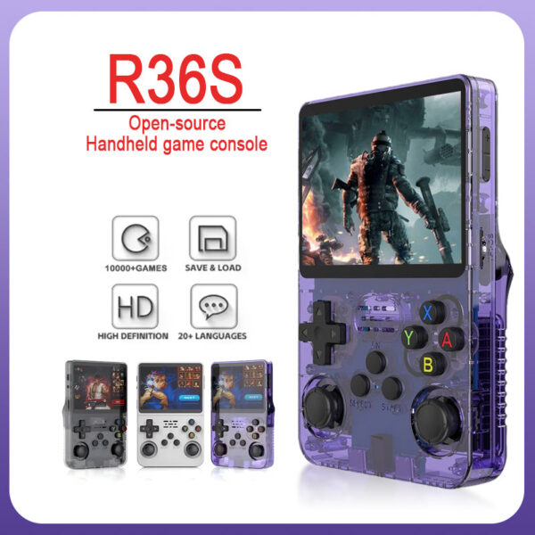049b118fbf7ba27b R36s new game console open source Linux 3.5-inch IPS screen handheld 128GB video player Xmas Gift