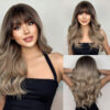 Natural Blonde Yellow Long Wavy Synthetic with Bangs Women Body Wave Afro Female Wigs Cosplay Daily Hair