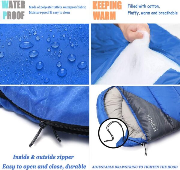 04b3f4108b6511e2 tuphen- Sleeping Bags for Adults Kids Boys Girls Backpacking Hiking Camping Microfiber Liner, Cold Warm Weather 4 Seasons Indoor Outdoor Use, Lightweight & Waterproof