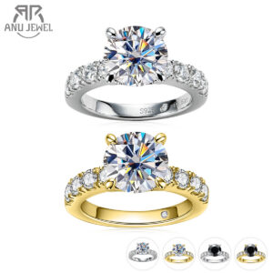 04bc1c4a5cc2533e AnuJewel 4.3cttw D Color Moissanite Engagement Sterling Sier Gold Plated Lab Created Diamond Wedding Band Rings