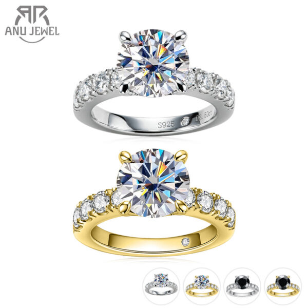 04bc1c4a5cc2533e AnuJewel 4.3cttw D Color Moissanite Engagement Sterling Sier Gold Plated Lab Created Diamond Wedding Band Rings