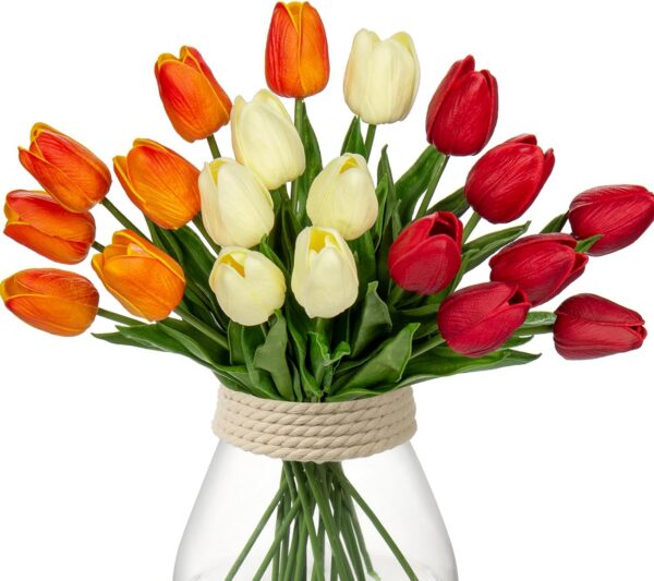 04cce5642ed7454e 24 Pcs White Tulips Artificial Flowers Real Touch Fake Tulips Fake Flowers for Decoration 13.5" Faux Tulips Faux Flowers Bulk Artificial Tulips Flowers for Vase Centerpieces Home Wedding Bouquet