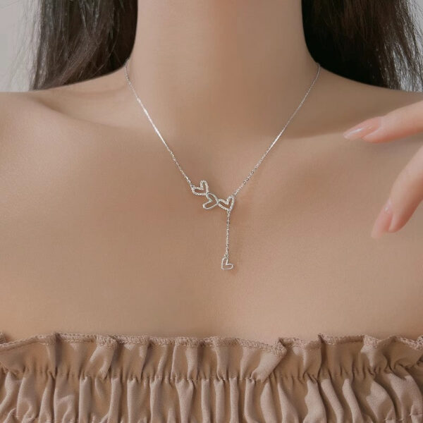 Sterling Sier Hollow Heart Necklace Sparkling Diamond Tassel Pendant Women's Clavicle Chain Wedding Jewelry Accessories
