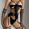 0511dea79cf93371 Sexy Black Open Breast Satin Bowknot Strappy Lingerie 6pcs Sets Open Bra And Back Open Panty Underwear Set Fancy Erotic Suit New
