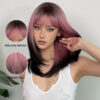 0522b59294838ec6 FERRE Black Pink Ombre Synthetic Cosplay Long Straight Layered Wigs with Bangs for Women Heat Resistant Fake Hair