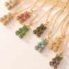 Classic Gold Plated Bear Necklace for Women Fashion Full Diamond Multi color Zircon Pendant Stainless Steel Chain