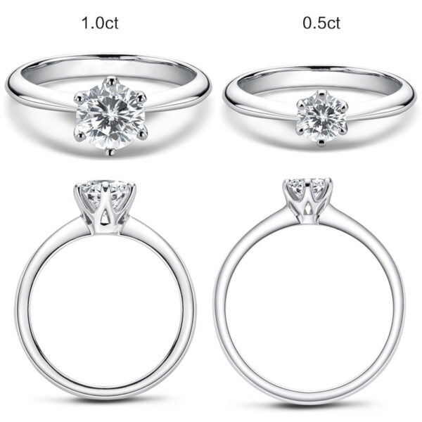 LESF Moissanite Diamond Sier Engagement Ring Classic Round Women's Wedding Gift Size 0.5/1.0 Carat