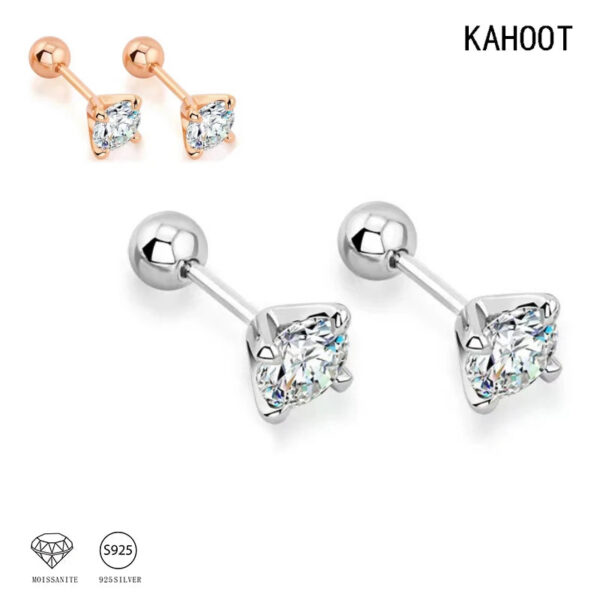 ) 925 Sterling Silver 0.3-1 Carat * 2 Moissanite Four-Claw Screw Earrings Fashion Casual High-End Design Sense Niche Lady