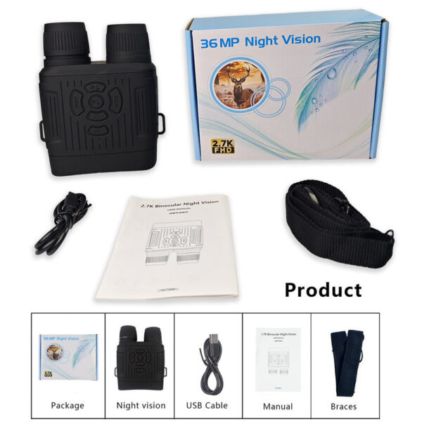 2.7K HD 36MP Binocular Night Vision Device Infrared Camera 10X Digital Light Zoom Hunting Telescope Full Darkness 300m