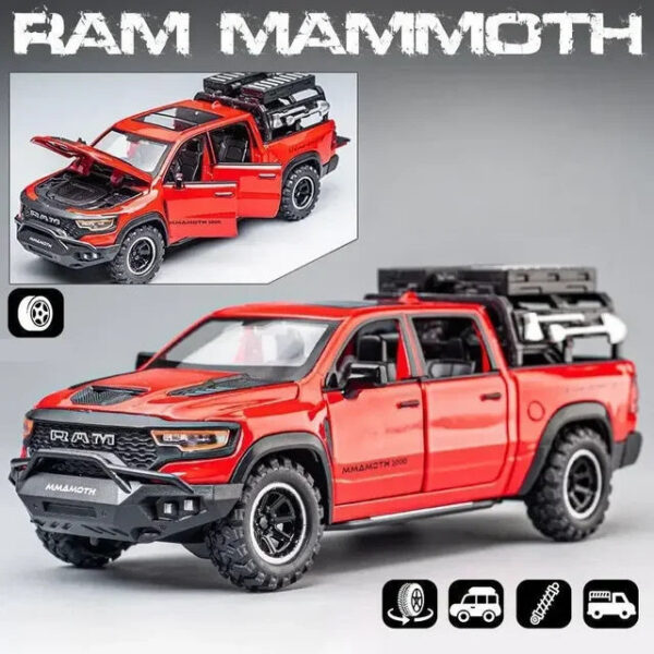 1:32 Dodge RAM Mammoth Pickup Truck Off Road Alloy Model Sound & Light Pull Back Collection Gift For Boys Children Kid
