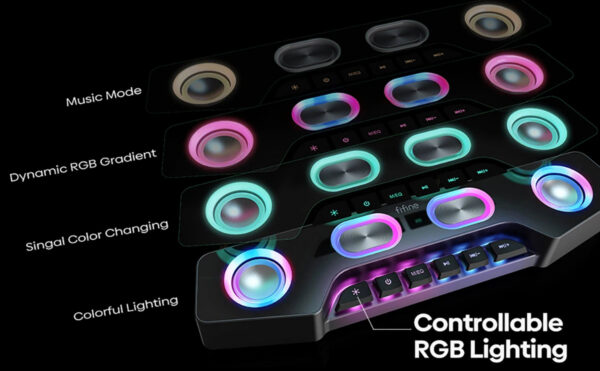 FIFINE Bluetooth RGB Gaming Speakers, Wireless/Wired Computer Speakers with Dynamic Lights for PC, Phone, Parties & Gaming - A16
