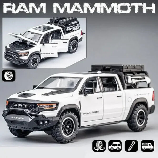 1:32 Dodge RAM Mammoth Pickup Truck Off Road Alloy Model Sound & Light Pull Back Collection Gift For Boys Children Kid