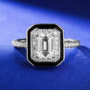 S Sterling Sier Light Style Fashion White Diamond Black Edge Cut Boutique Party Jewelry Ring Versatile