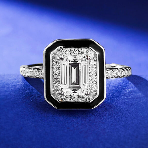 S Sterling Sier Light Style Fashion White Diamond Black Edge Cut Boutique Party Jewelry Ring Versatile