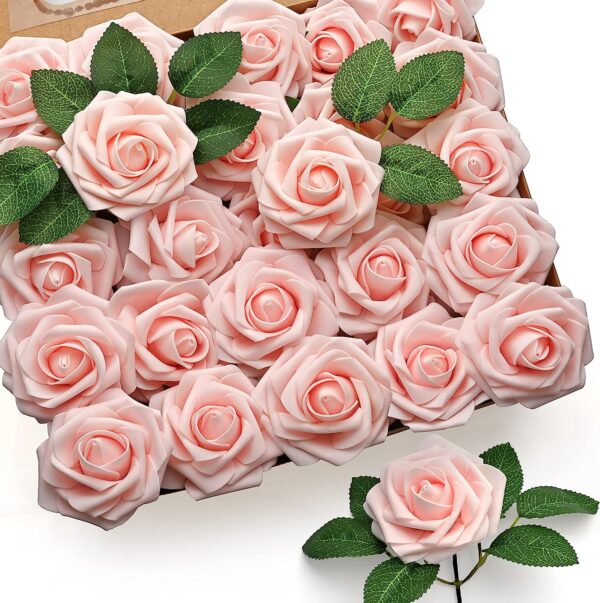 Mocoosy 50Pcs Artificial Rose Flowers, Burnt Orange Fake Roses for Decorations, Real Touch Terracotta Foam Rose Bulk with Stems Rust Floral Arrangements Wedding Valentine's Day Party Home Table Decor