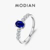 MODIAN 925 Sterling Silver Vintage Exquisite Basic Oval Blue Zirconia Finger Ring for Women Statement Ring Jewelry Gift