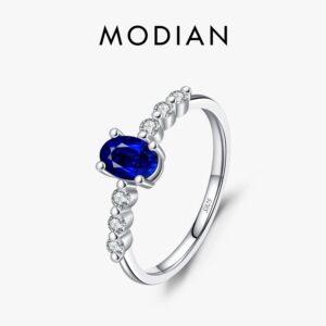 05c4701c675671d4 MODIAN 925 Sterling Silver Vintage Exquisite Basic Oval Blue Zirconia Finger Ring for Women Statement Ring Jewelry Gift