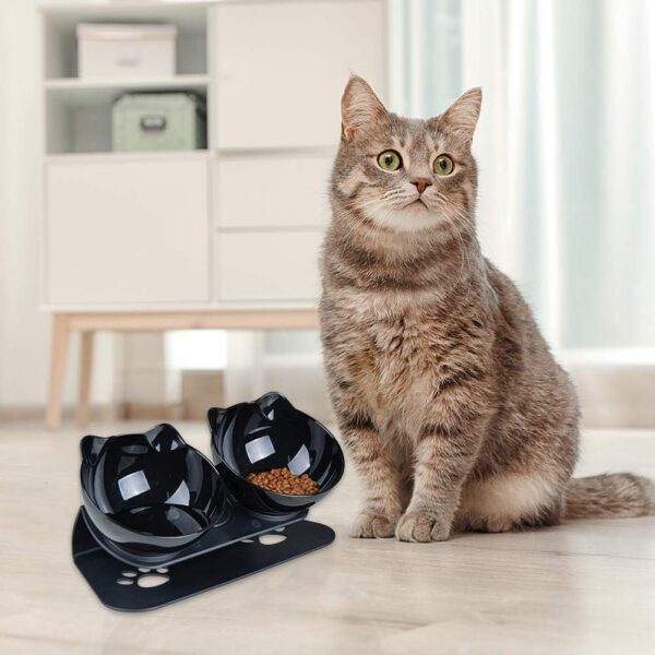 05c561ae95e37ea5 Cat Food Bowls Elevated Cat Bowls Tilted 15° Plastic Cat Dishes Double Raised Cat Bowl with Non-Slip Rubber Base Stand for Cats (Black)