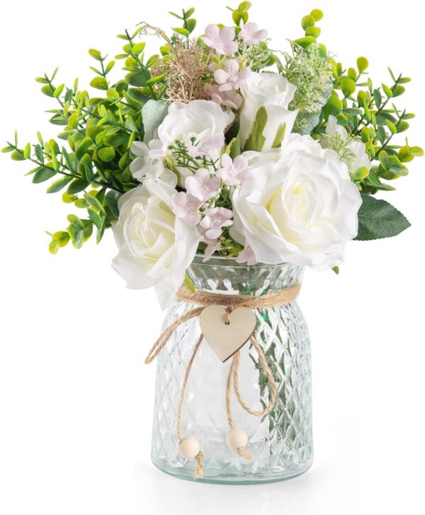 05cd38ef6589b172 CEWOR Faux Flowers in Vase, 1 Pack, Artificial Rose Faux Flowers in Vase for Centerpiece Table Decorations and Home Office Decor