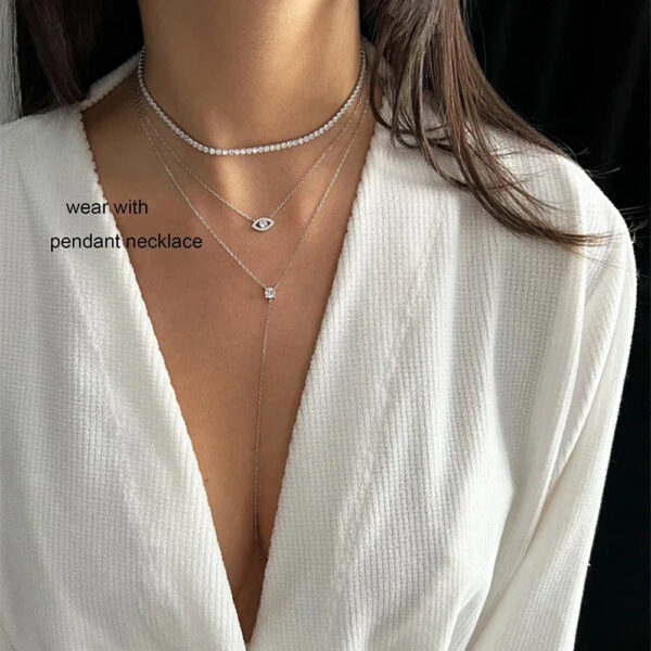 05f9a08d6042b2e7 2mm Moissanite Diamond Tennis for Women Sterling Sier Plated Gold Choker Necklace Collar Chain Adjustable