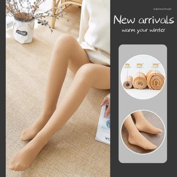 060b48a0571c8645 Women Socks Winter Sexy Thermal Pantyhose Fleece Tights Ladies Translucent Fake Stockings Warm Leggings Panty