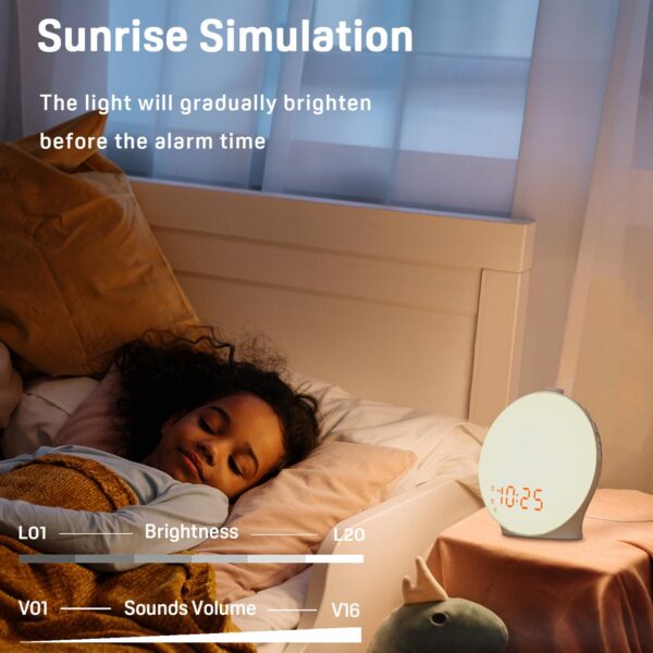 061c9b0d10de60a0 Wake Up Light Alarm Clock Kids, Heavy Sleepers, Bedroom, with Sunrise Simulation, Sleep Aid, Dual Alarms, FM Radio, Snooze, Nightlight, Daylight, Colors, 7 Natural Sounds, Ideal for Gift