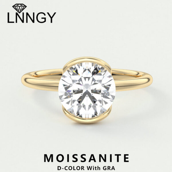 062690fda06de8a9 Lnngy 6.5MM Bezel Moissanite Diamond Ring for Women Wedding Bague Exquisite Sterling Sier Solitaire Rings Fashion Jewelry